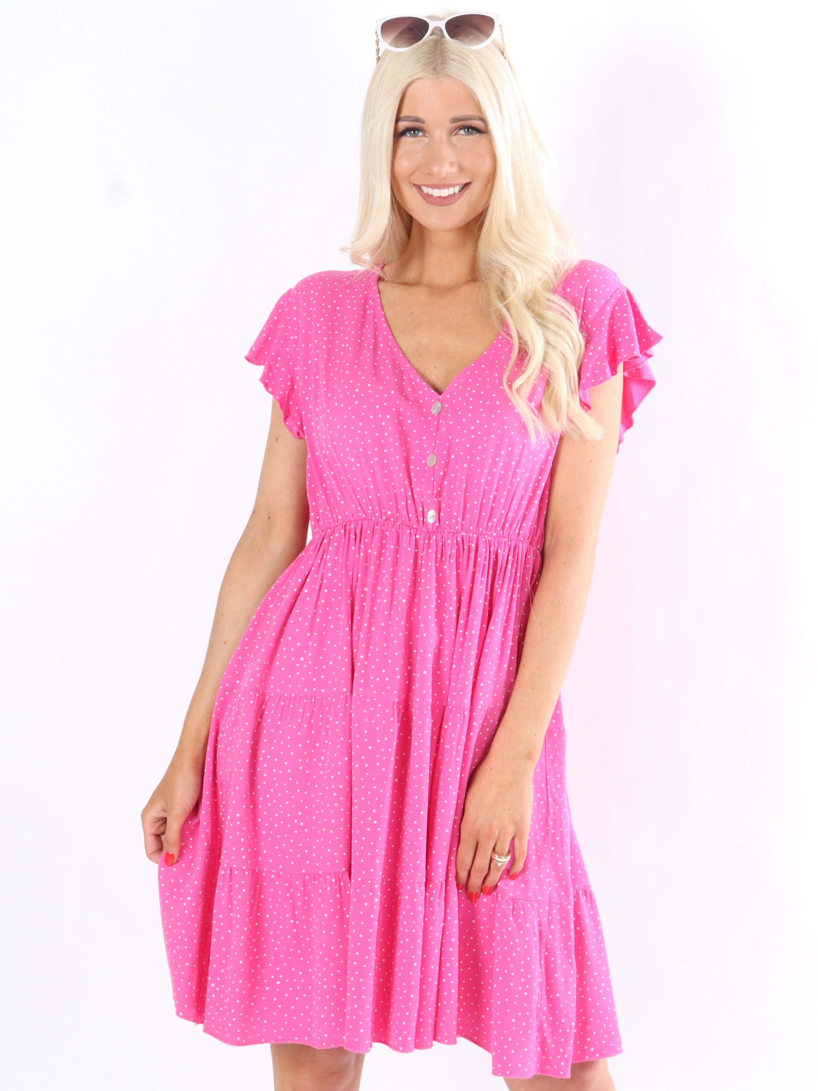 Magdalene - Sommarklänning med små prickar och v-ringning